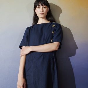 Bird Brooklyn Linen Sack Dress with Button Up Detail